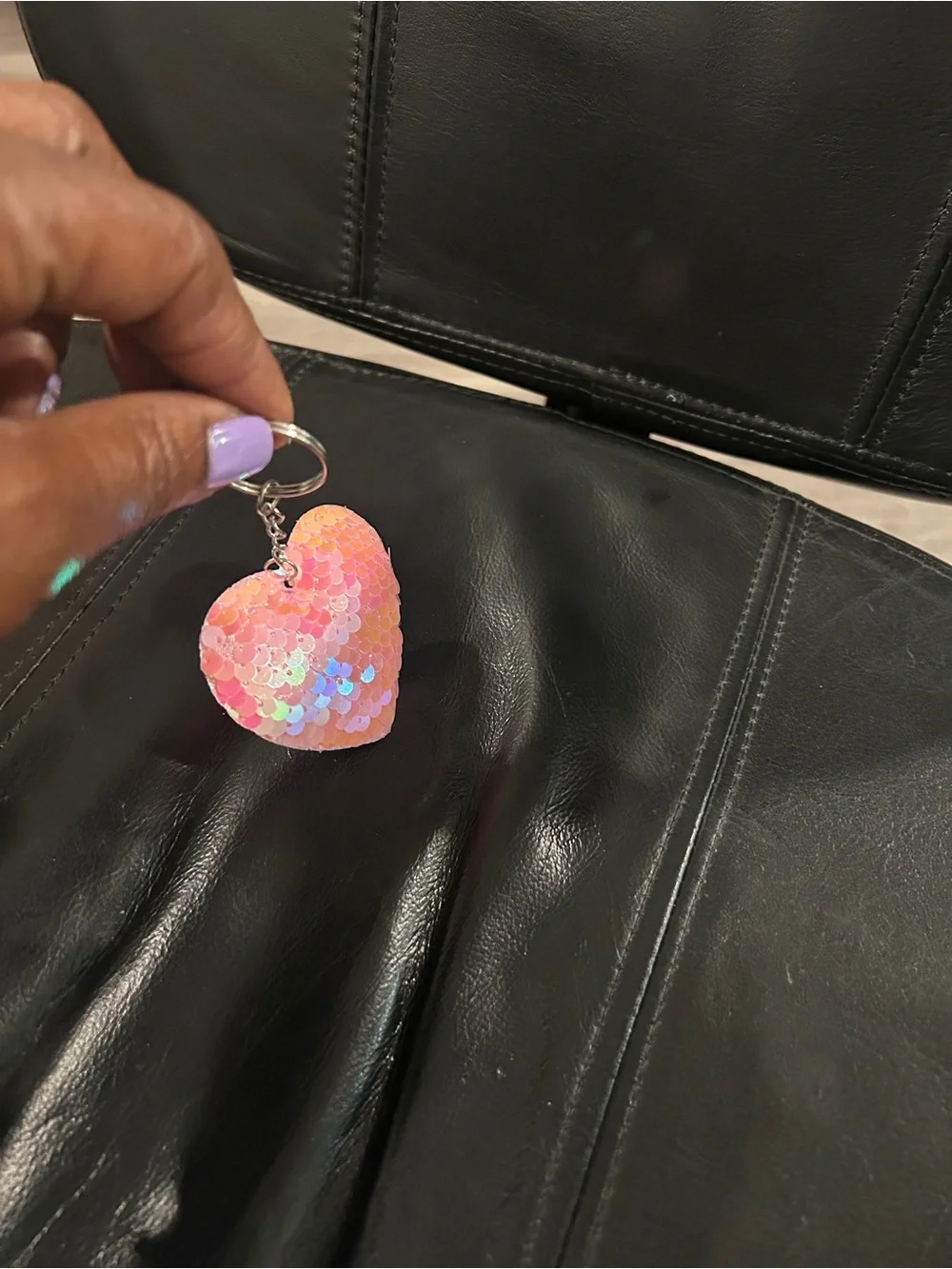 Sequin Heart Keychain - Pink